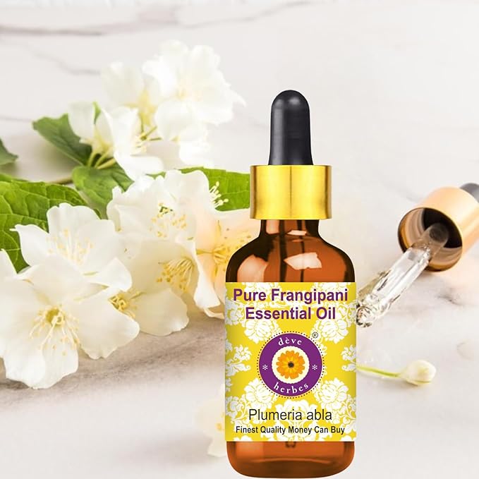 Deve Herbes Frangipani Essential Oil (Plumeria alba) with Glass Dropper Steam Distilled 5ml (0.16 oz)
