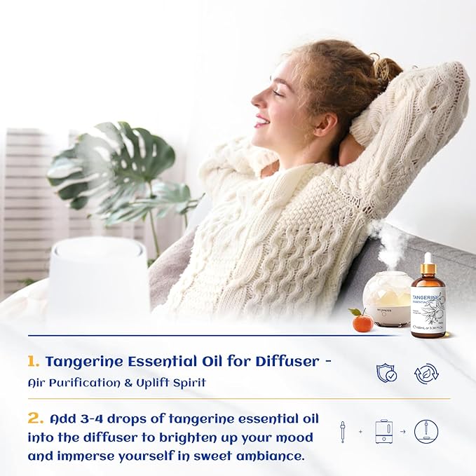 HIQILI 100ML Tangerine Essential Oil, Skin Care, Hair Care, Air Purification, Can be Added to Body Lotion, Shampoos, Diffusers Use - 3.38 Fl Oz