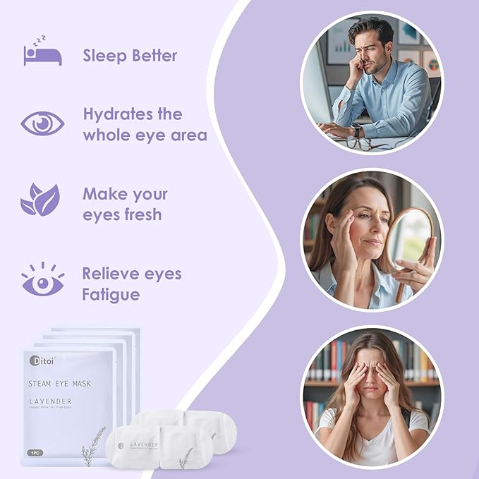 Disposable Hyaluronic Acid Eye Masks for Sleep & Relaxation, Heated Steam Eye Masks for Spa & Travel,Relieving Dry Eyes, Dark Circles & Puffiness,Gifts for Women,Lavender 10 Packs