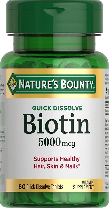 Biotin by Nature's Bounty, Vitamin Supplement, Supports Metabolism for Cellular Energy and Healthy Hair, Skin, and Nails, 5000 mcg, 60 Quick Dissolve Tablets