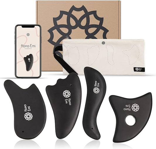 Gua Sha Facial Tools Set of 4 - Large Bian Stone for Face & Body Massage - Glowing Massage Tool & Body Set for Daily Skincare Routine