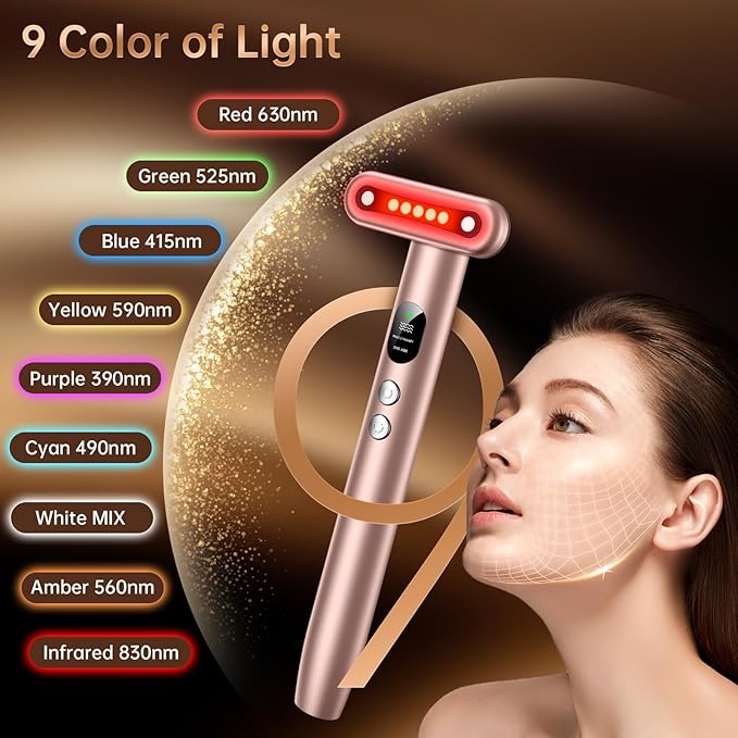 9 in 1 Red-Light-Therapy-Wand-for-Face, Portable Face Massager Tool, Microcurrent and Vibration True Beauty Glow Facial Massager Skincare Rejuvenation Tool for Women at Home