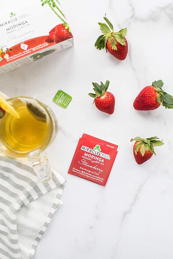 Miracle Tree - 3 Count of Organic Moringa Superfood Tea, 25 Individually Sealed Tea Bags, Strawberry (Keto, Detox, Energy/Immunity Booster, Vegan, Gluten-Free, Organic, Non-GMO, Caffeine-Free)