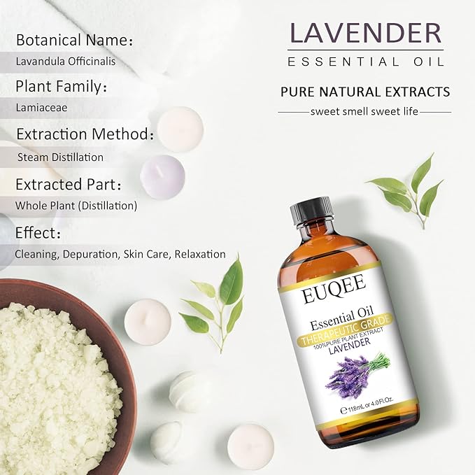 Lavender Essential Oil 118mL Pure Lavender Oil Large Capacity Essential Oil with Glass Dropper for Diffuser, DIY Candle - 4Fl. Oz