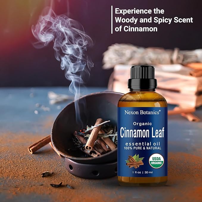 Organic Cinnamon Essential Oil 30 ml - Pure, Natural Cinnamon Leaf Oil for Diffusers & Aromatherapy - Sinus Relief & Seasonal Comfort - Nexon Botanics