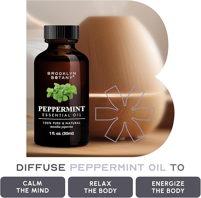 Brooklyn Botany Peppermint Essential Oil – 100% Pure and Natural – Premium Grade Oil with Dropper - for Aromatherapy and Diffuser - 1 Fl Oz