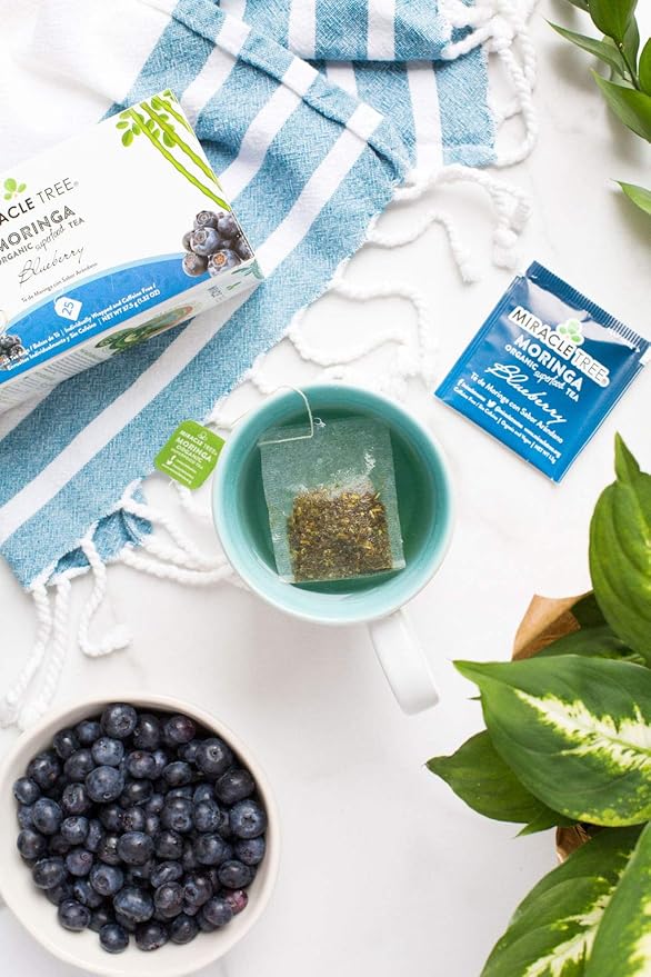 Miracle Tree - 6 Count of Organic Moringa Superfood Tea, 25 Individually Sealed Tea Bags, Blueberry (Keto, Detox, Energy/Immunity Booster, Vegan, Gluten-Free, Organic, Non-GMO, Caffeine-Free)