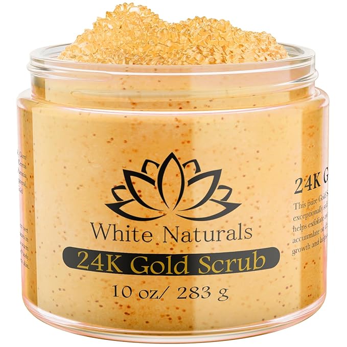 24K Gold Body Scrub, Natural Exfoliating Face Sugar Scrub With Anti-Aging Properties, Pure Skin Moisturizer, Reduce Wrinkles Deep Pore Cleansing Moisturizing Hydrating Skincare, Great Gift for Women