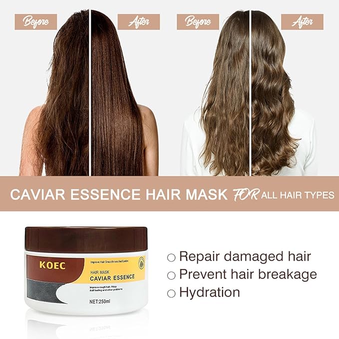 Collagen Hair Mask, Caviar Hair Treatment Mask For Damaged Hair Treatment Deep Repair Conditioning Collagen Hair Mask Essence for Dry Frizzy Hair All Hair Types