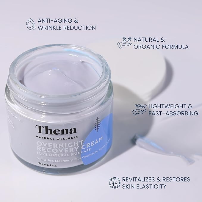 THENA Overnight Recovery Cream Anti Aging Night Cream Natural & Organic Skin Care With Regenerating Collagen Night Face Moisturizer For Women & Men
