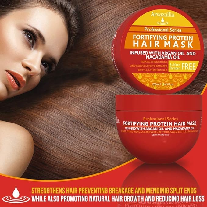 Arvazallia Fortifying Protein Hair Mask and Clarifying Shampoo with Revitalizing Essential Oils Bundle - Professional Detoxifying Shampoo and Deep Conditioner Treatments For Dry or Damaged Hair