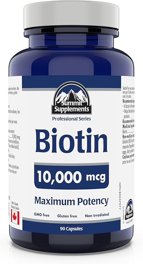 Summit Supplements - Biotin 10,000 mcg, 90 Capsules - Maximum Potency - Promotes Healthy Hair, Skin and Nails - Helps to Maintain and Support The Body's Ability to Metabolize Nutrients