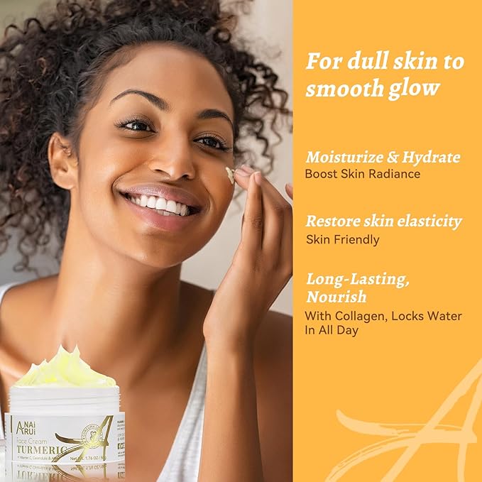 ANAI RUI Facial Moisturuzier, Turmeric Face Cream with Vitamin C for Hydrating, Firming, Tightening Skin, Turmeric Vitamin C Cream for Dark Spots, Dry Skin, 1.76 OZ