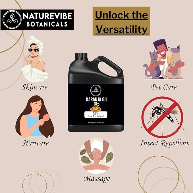 Naturevibe Botanicals Karanja Oil 32 Ounces | 100% Pure and Natural | Great for Skin Care and Hair Care