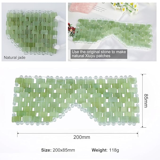 Jade Eye Mask - with Adjustable Strap for face 100% Natural Gemstone Jade Sleep Mask for Hot & Cold Anti Aging Therapy by LazyGa