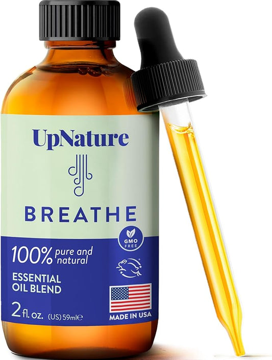 UpNature Breathe Essential Oil - Huge 2oz - Essential Oils for Diffusers Humidifiers Spa Respiratory Menthol Blend