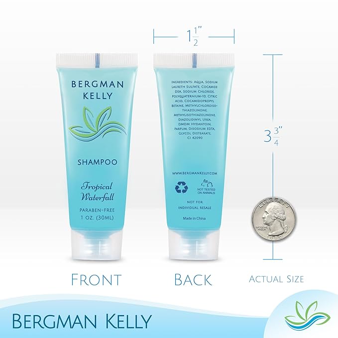 BERGMAN KELLY Round Hotel Soap Bars, Shampoo & Conditioner 3-Piece Set (1 oz each, 150 pc total, Tropical Waterfall), Delight Your Guests with Refreshing Bulk Travel Size Hotel Toiletries