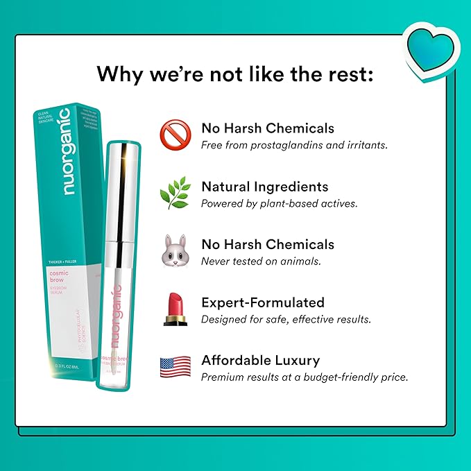 nuorganic 'Cosmic Brow' Eyebrow Serum for Growth | Natural Eye Brow Serum for Thicker, Longer, More Defined Brows | 4 Months Supply XL Size | Cruelty Free, Made in USA