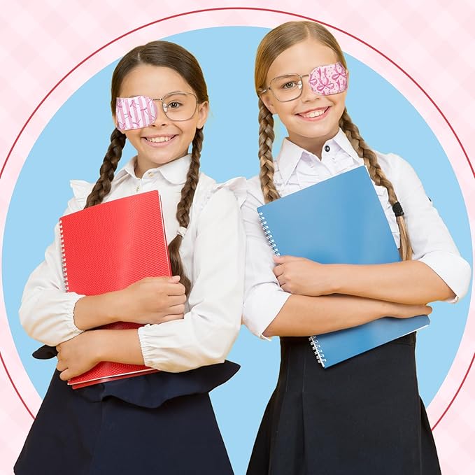 Newcotte 12 Pcs Eye Patch for Kids Toddler Reusable Adjustable Girls Boys Eyepatch for Glasses Left or Right Eye Patch, Assorted Patterns (Pink Coquette Bow)