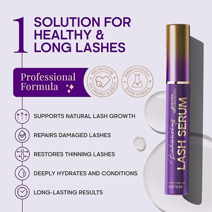 Enhancing Lash Serum for Eyelash Growth with Keratin and Biotin Peptides, Hyaluronic Acid, Creatine for Longer, Fuller, Thicker Lashes, Strength & Nourishment Treatment, Non-Irritating, Vegan, 8ml