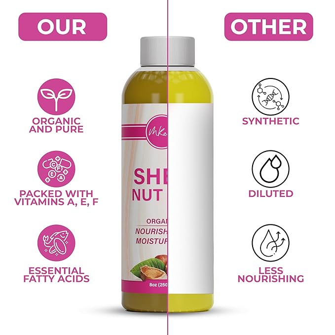 Organic Cold Pressed Shea Nut Oil for Body & Hair (8oz), Moisturizing Body Oil, Non Greasy After Shower Body Oil for Women, Enriched Oil for Dry Skin & Scalp, Body Skin Care Products