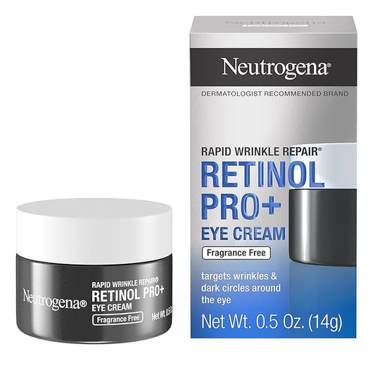 Neutrogena Rapid Wrinkle Repair Retinol Pro+ Anti-Wrinkle Eye Cream, Targeted Eye Cream for Wrinkles & Dark Circles, Formulated without Fragrance, Dyes, Phthalates, and Parabens, 0.5 oz