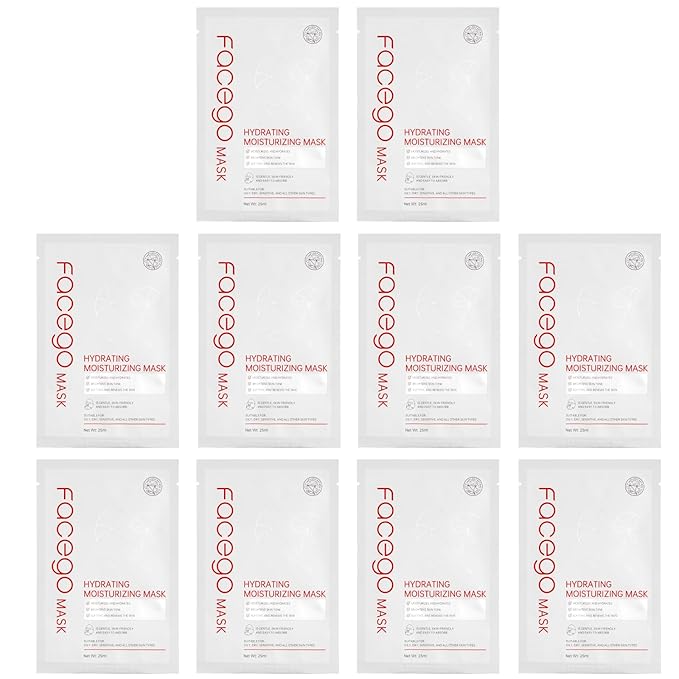 Collagen Face Mask - Hydrating & Moisturizing Sheet Mask with Natural Centella Asiatica for Soothing Skincare, Deeply Nourishing Dry Skin 10-Count