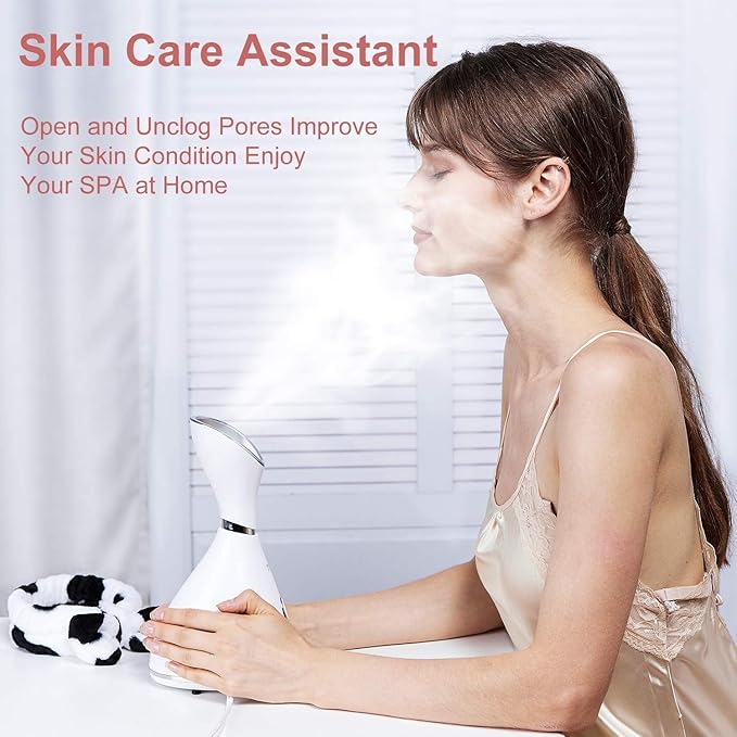 GETANYE Nano Ionic Face Steamer - 10X Penetration for Facial, Unclogs Pores, Moisturizing Spa Humidifier with Free Blackhead Remover Kit, Hair Band, Face Brush