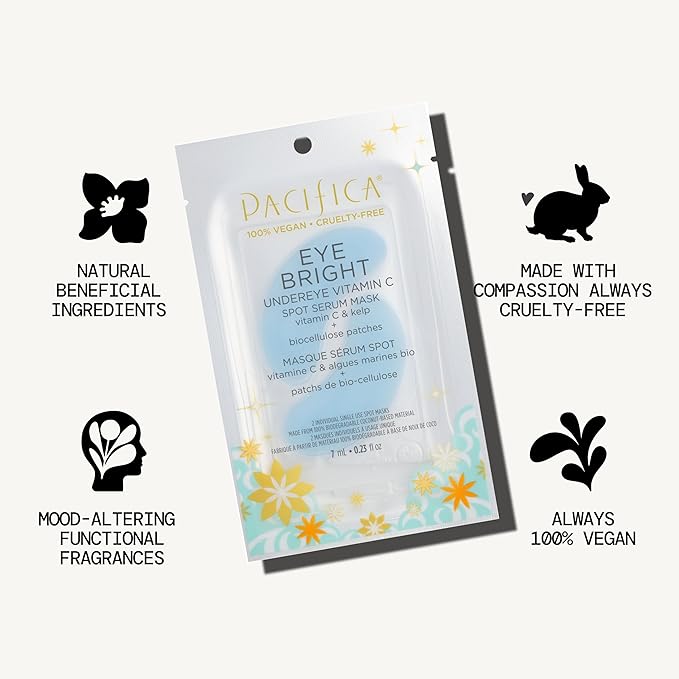 Pacifica Undereye Spot Serum Mask – Bright Eye Vitamin C Mask for Dark Circles & Hydration, Brightening Under Eye Treatment, Vegan & Cruelty-Free, 1 Pack