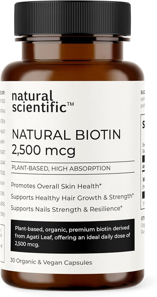 Organic Biotin Supplement 2500 mcg - Hair, Skin and Nails Vitamins for Women and Men - Vegan, Gluten-Free, Non-GMO - 30 Capsules, 1-Month Supply - Premium Dietary Supplement