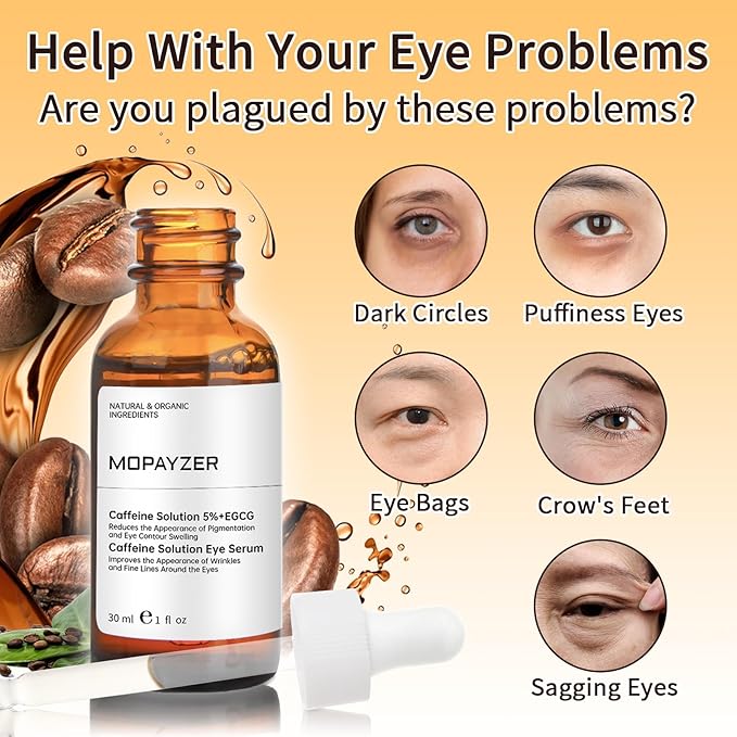 Caffeine Solution 5% + EGCG, Caffeine Eye Serum For Moisturizing, Targets Dark Circles & Puffiness, 1 PCS Natural Under Eye Serum For Facial Wrinkles & Fine Lines.