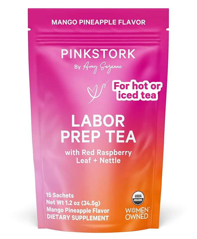 Pink Stork Organic Red Raspberry Leaf Labor Prep Tea - Mango-Pineapple with Nettle, and Moringa - Third Trimester Pregnancy Tea - Labor and Delivery Essentials for Women, 30 Cups