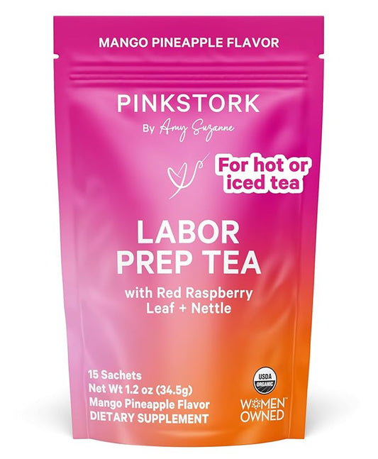 Pink Stork Organic Red Raspberry Leaf Labor Prep Tea - Mango-Pineapple with Nettle, and Moringa - Third Trimester Pregnancy Tea - Labor and Delivery Essentials for Women, 30 Cups