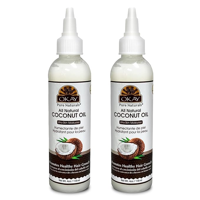 Okay 100% Pure Coconut Oil for Hair & Skin - Coconut Oil for Women & Men, Perfect for Body, Face, Natural Massage Oil & Moisturizer - 4 Fl Oz Squeezable Bottle (Pack of 2)