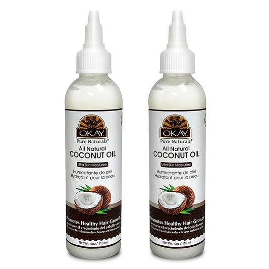 Okay 100% Pure Coconut Oil for Hair & Skin - Coconut Oil for Women & Men, Perfect for Body, Face, Natural Massage Oil & Moisturizer - 4 Fl Oz Squeezable Bottle (Pack of 2)
