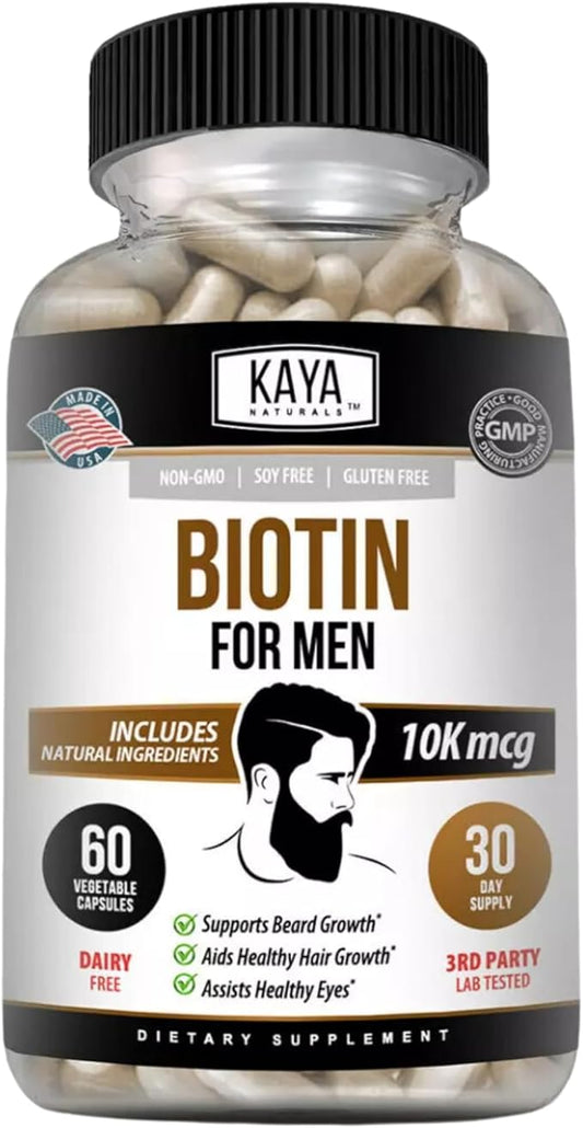 Kaya Naturals Men's Biotin Promotes Beard & Hair Growth Healthy Skin Metabolic Booster 60ct