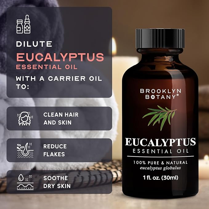 Brooklyn Botany Eucalyptus Essential Oil – 100% Pure and Natural – Premium Grade Oil with Dropper - for Aromatherapy and Diffuser - 1 Fl Oz