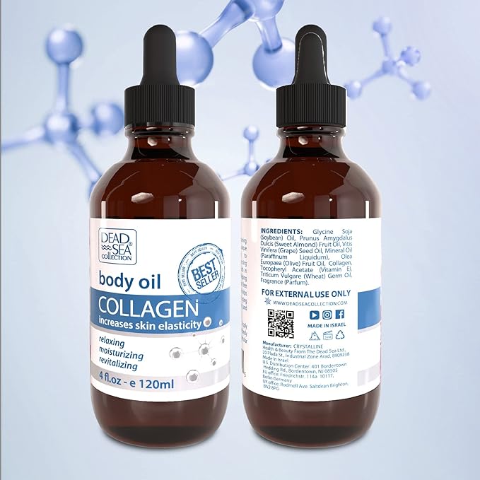 Dead Sea Collection Body Oil for Dry Skin - Collagen & Vitamin E, A, D Moisturizing Oil Pack of 2 (4 Fl.Oz Each) Body Oil - Coconut & Vitamin E, A, D Pack of 2 (4 Fl.Oz Each)