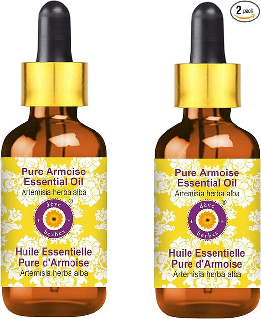 Deve Herbes Pure Armoise Essential Oil (Artemisia herba alba) with Glass Dropper Steam Distilled (Pack of Two) 100ml X 2 (6.76 oz)