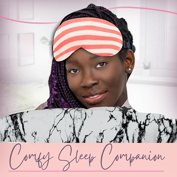 CELESTIAL SILK Mulberry Silk Sleep Eye Mask with Adjustable Elastic Strap (Normal - Adjustable, Pink/White Stripe)