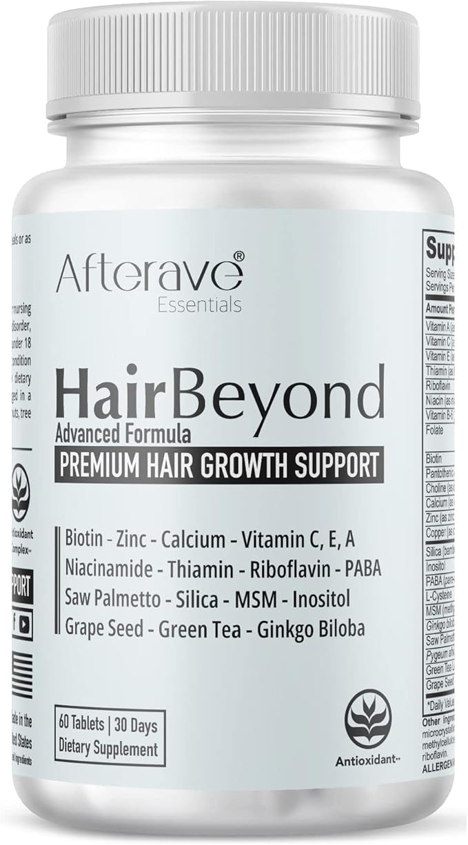 HairBeyond Advanced Hair Growth Formula Improves Follicle & Scalp Strength for Stronger Growth, Hair Loss Protection, Vitamin A, C, E, B Complex Saw Palmetto Silica Zinc Calcium Niacin Thiamin Biotin