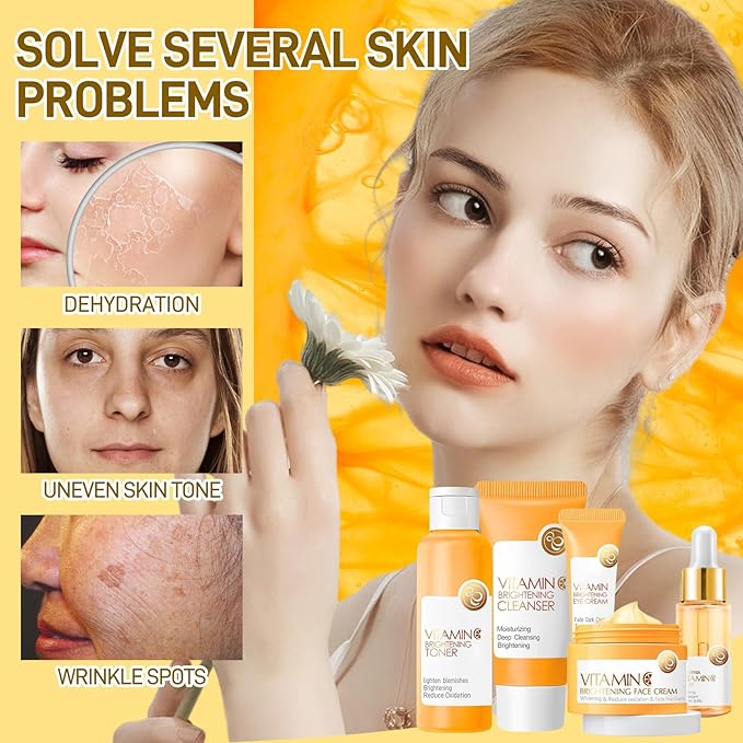 Skin Care Set, 5Pcs Vitamin C Skin Care Sets & Kits, Skin Care for Teenage Girls Gift Set with Cleanser, Toner, Serum, Eye Cream, Facial Cream, Facial Skin Care Sets & Kits