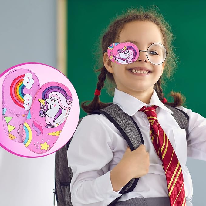 Newcotte 12 Pcs Eye Patch for Kids Toddler Reusable Adjustable Girls Boys Eyepatch for Glasses Left or Right Eye Patch, Assorted Patterns(Cute)