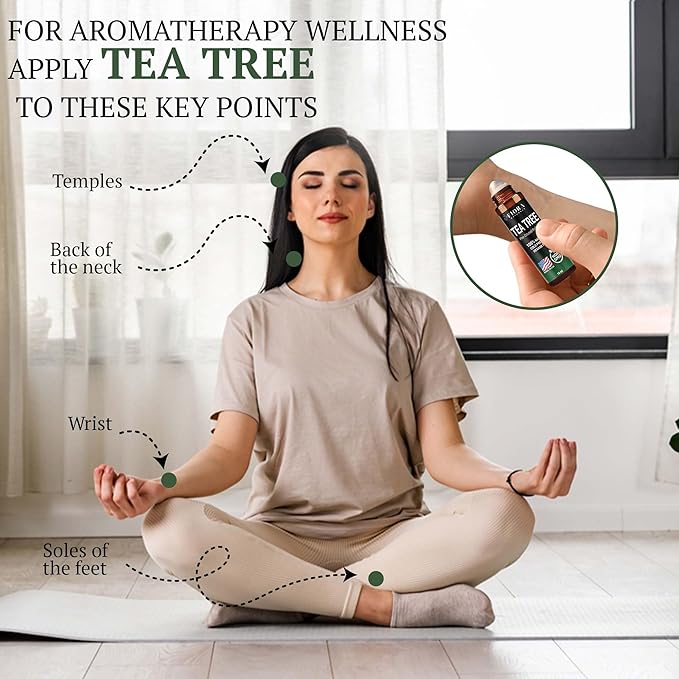 Fiora Naturals Tea Tree Oil Roll On - 100% Natural Tea Tree Essential Oil for Skin, Face, Acne, Nails, Cuticles, Scalp & Aromatherapy Wellness