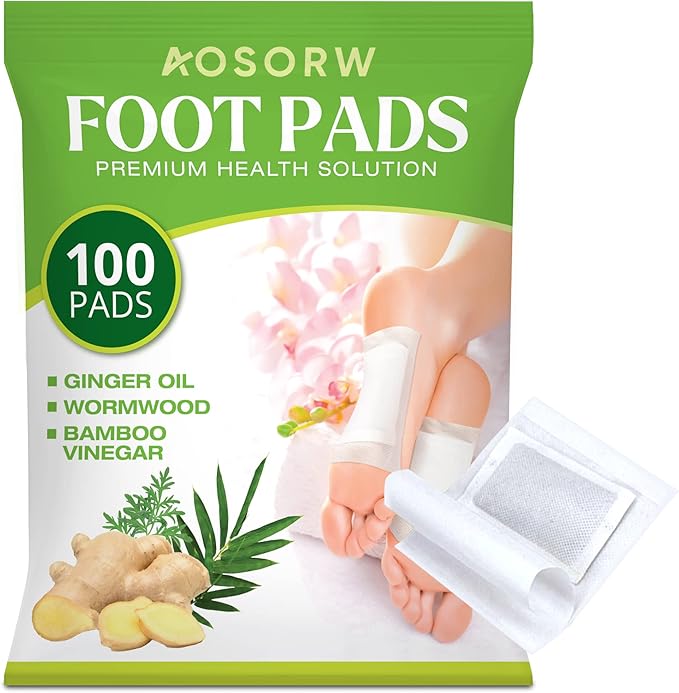 Natural Herbal Foot Pads - 100 Pack Ginger Oil & Bamboo Charcoal Premium Foot Care Patches - Relieves Stress and Fatigue - Improves Sleep and Supports Body Cleansing