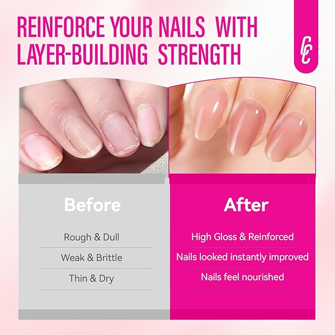 Nail Strengthener for Women: Coral Pink Natural Nail Hardener Extra Strong and Growth - Nail Polish Hardener for Weak and Damaged Nails 15ml
