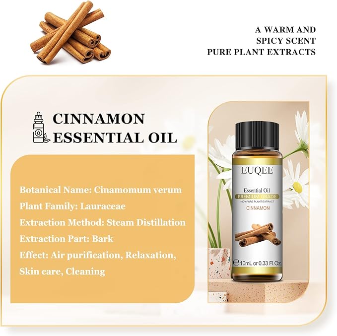 Cinnamon Essential Oil(0.33 oz/10 ml), Premium Cinnamon Oil Pure Essential Oil, Great for Humidifier, Diffusers, Candle Making