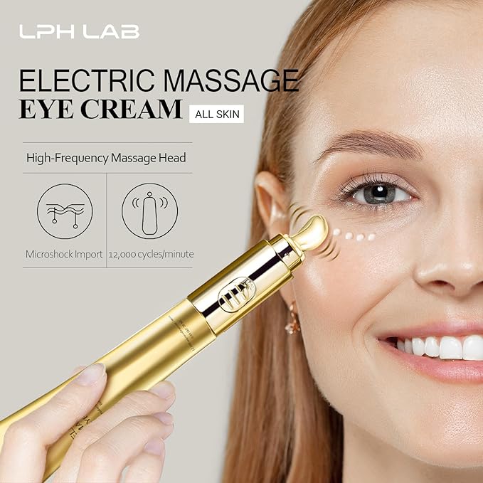 Eye Tightener Cream with Electric Massage Head, Smooths & Tightens the Look of Wrinkles Fine Lines Bags, Anti-Aging with Retinol Hyaluronic Acid, Tired Eye Refreshment with Gentle Vibration, 15ml