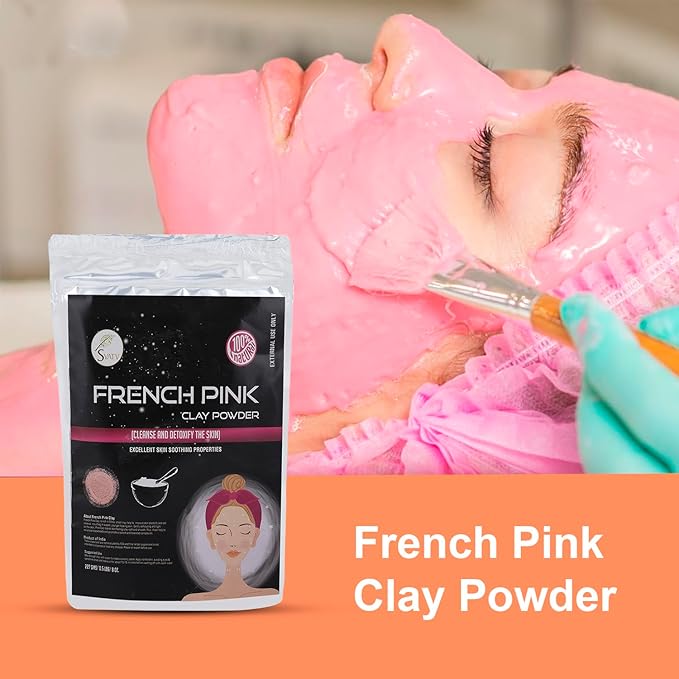 SVATV French Pink Clay | Montmorillonite Powder | Rose Clay | Hydrating & Rejuvenate Skin care Powder | Natural Face Mask | Used For Soap Making - 227 Gram, Half Pound, 8 Ounce.