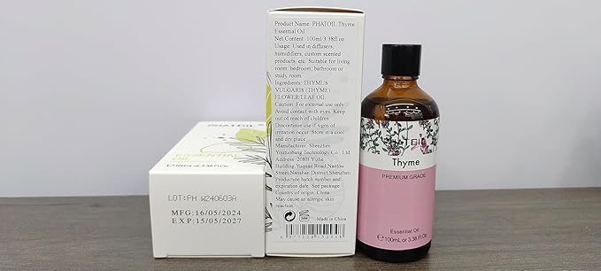Thyme 3.38fl.oz Essential Oil, PHATOIL Aromatherapy Essential Oils for Diffuser, Humidifier, Perfect for DIY Soap, Candle, Bath Bombs Making(100ml)